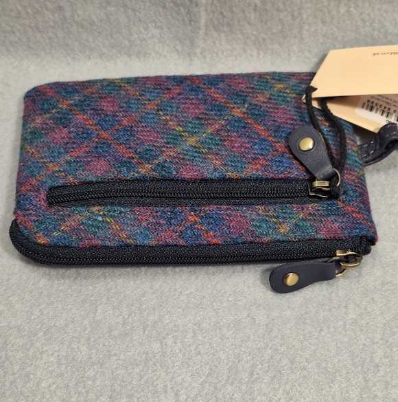 NWT Leather Guild Harris Tweed Wool Tarten Bluebell Leather Coin Purse Scotland - Picture 6 of 14